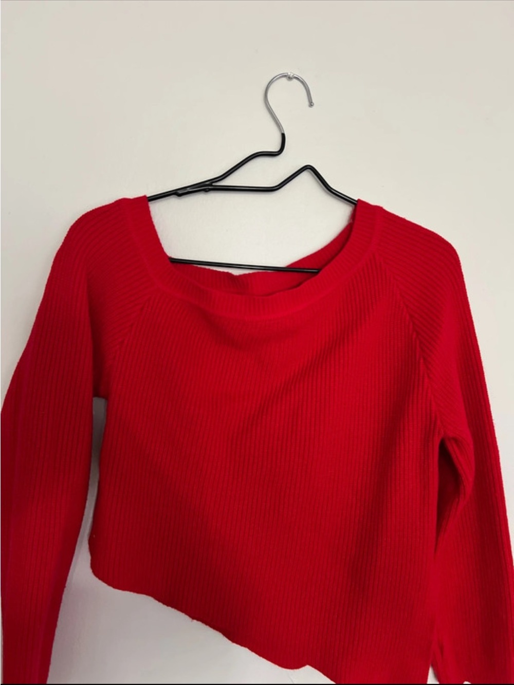 SHEIN Red Ribbed Scoop Neck Sweater